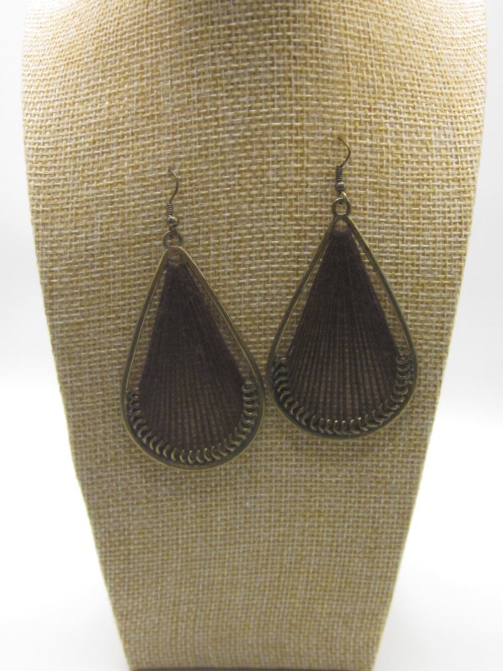 Boho Brown Thread Earrings Teardrop - Picture 3 of 3
